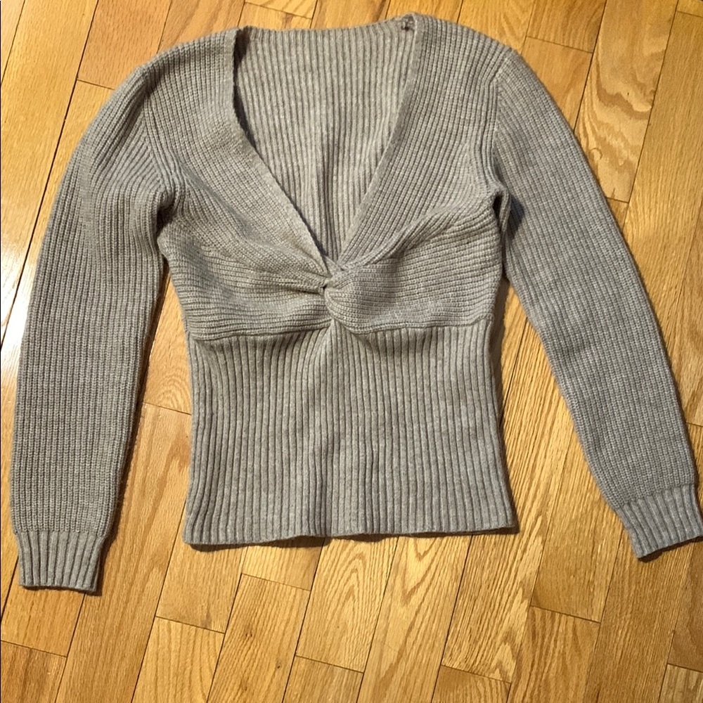 V-Neck Sweater with Twisted Detail and Ribbed Texture